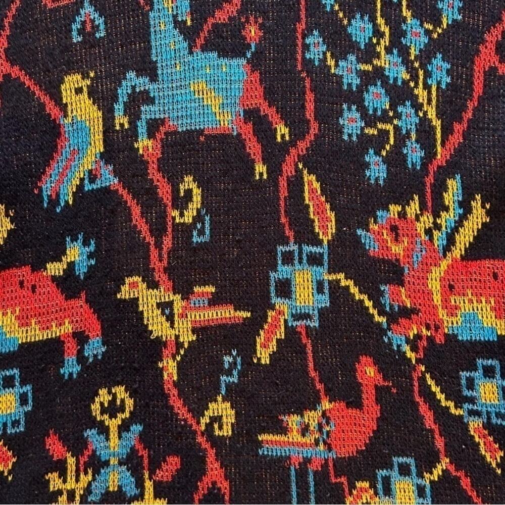 Vintage Boho Sweater, Colorful Plants & Animals on a Black Background, Size S/M - Picture 10 of 11